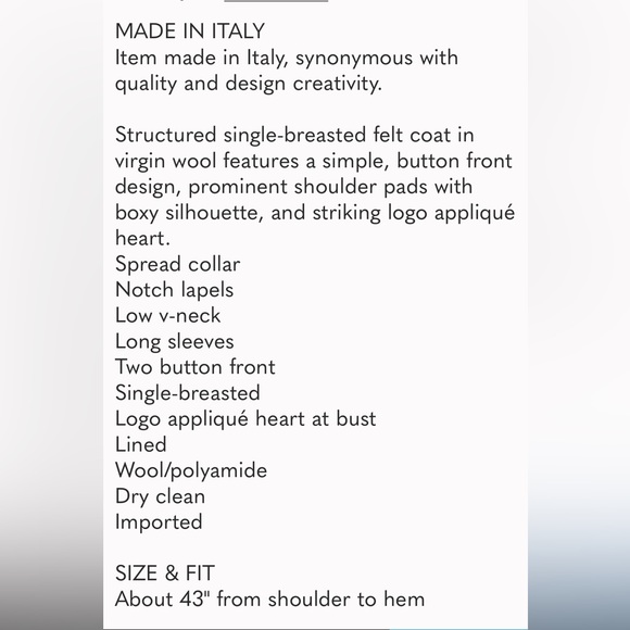 Love Moschino heart padded on chest wool blended black single breast coat - Picture 7 of 17